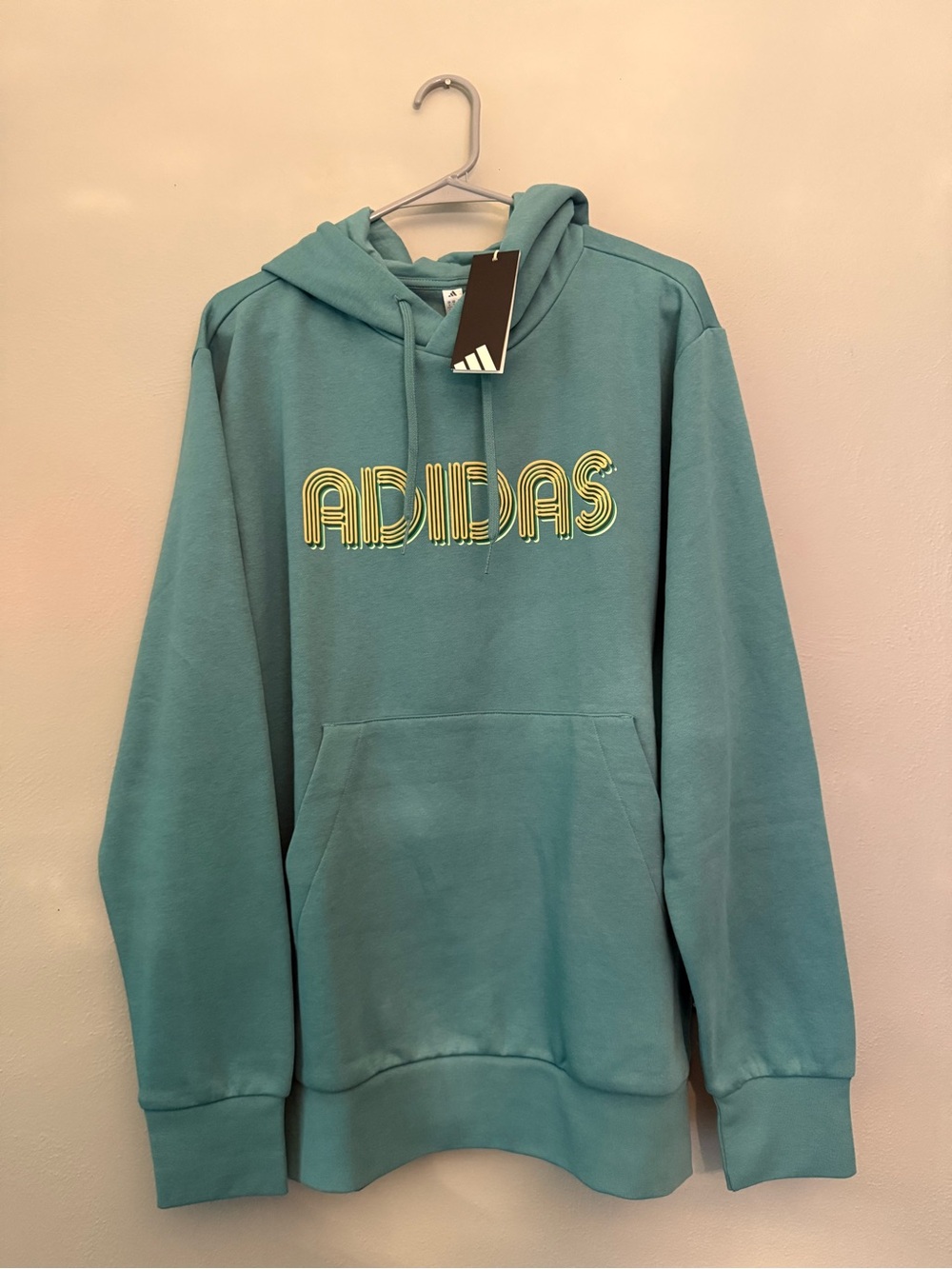 adidas Powder Teal Pullover Hoodie with Logo Tag